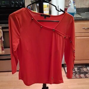 Express Women's Orange Long Sleeve Top with Button Details